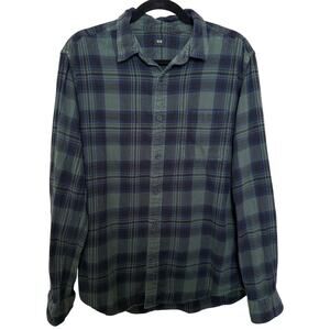 Uniqlo Green Cotton Flannel Checkered Long Sleeve Button Down Shirt Casual -L